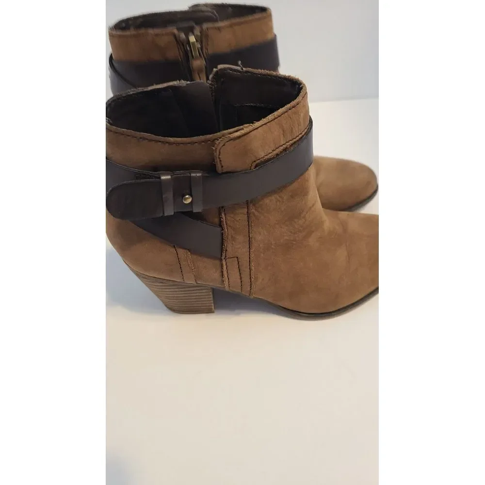 Franco Sarto Boots Womens 6 M Huette Ankle Booties Block Heels Zip Brown Leather